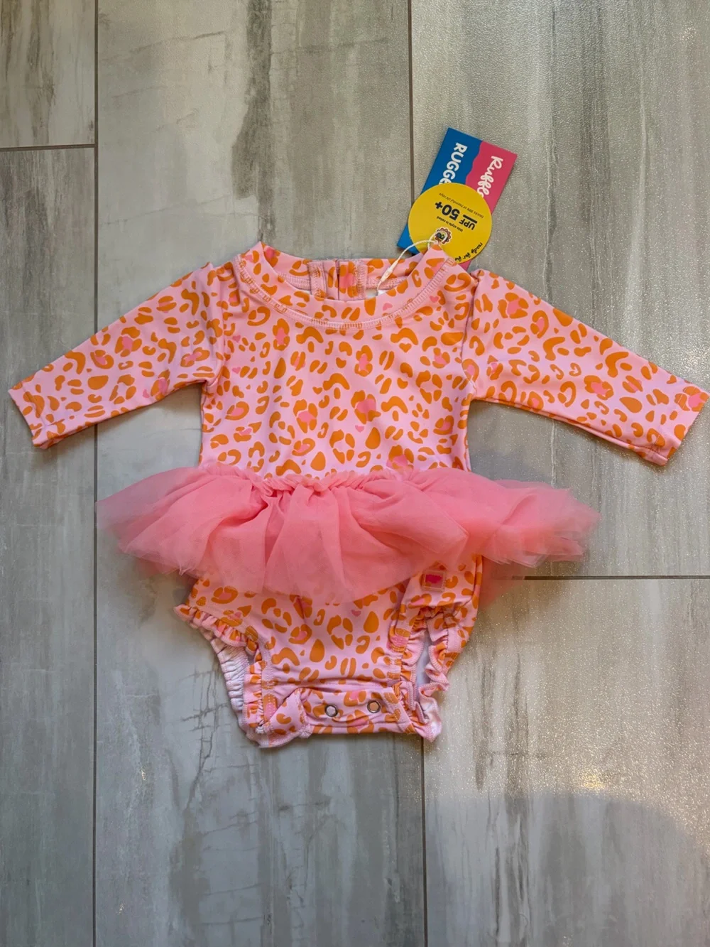 NWT RuffleButts Colorful Leopard Print Tulle Skirt Rashguard Swimsuit girls 0-3M